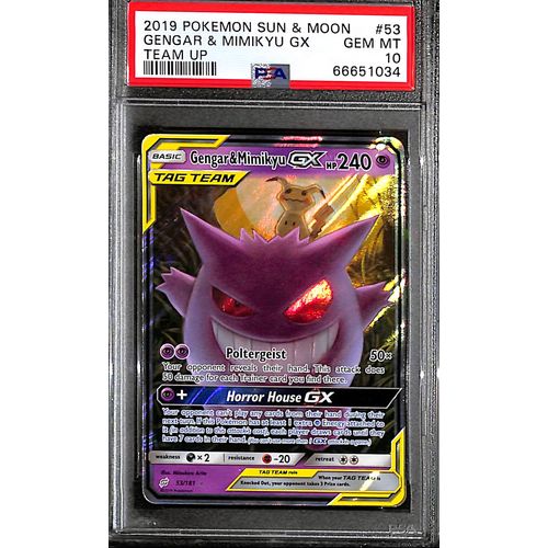 PSA10 - 2019 Pokemon - Sun & Moon Gengar & Mimikyu GX 53/181 Team Up PSA10 - 2019 Pokemon - Sun & Moon Gengar & Mimikyu GX 53/181 Team Up