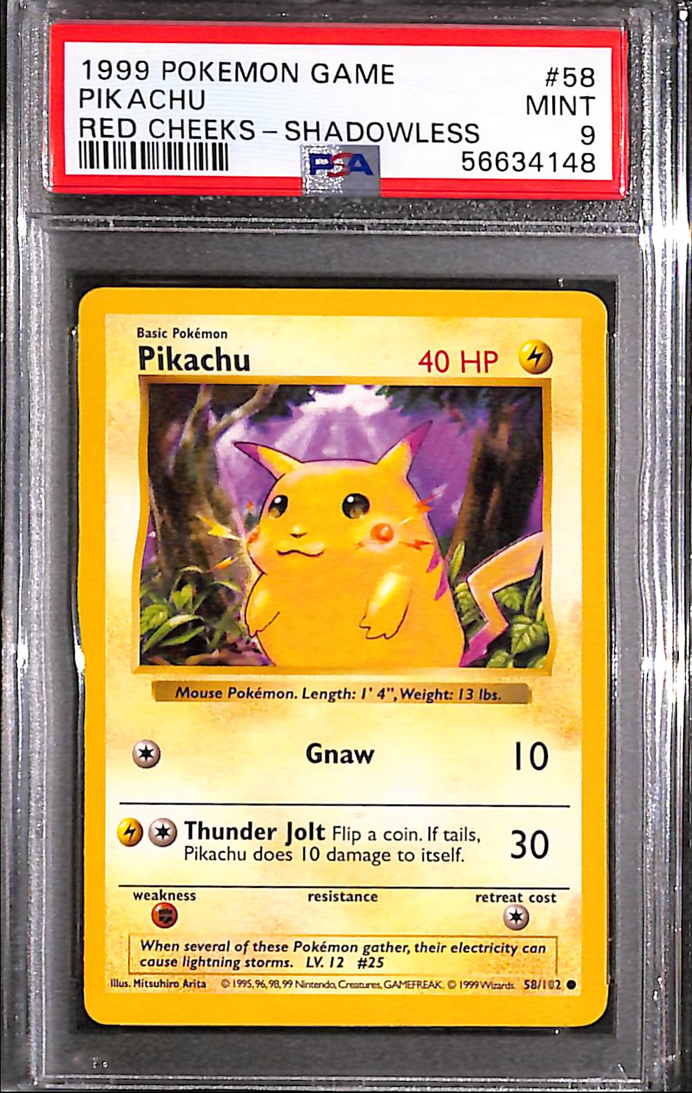 PSA9 - 1999 Pokemon - Pikachu Red Cheeks 58/102 - Shadowless - TCGroupAU