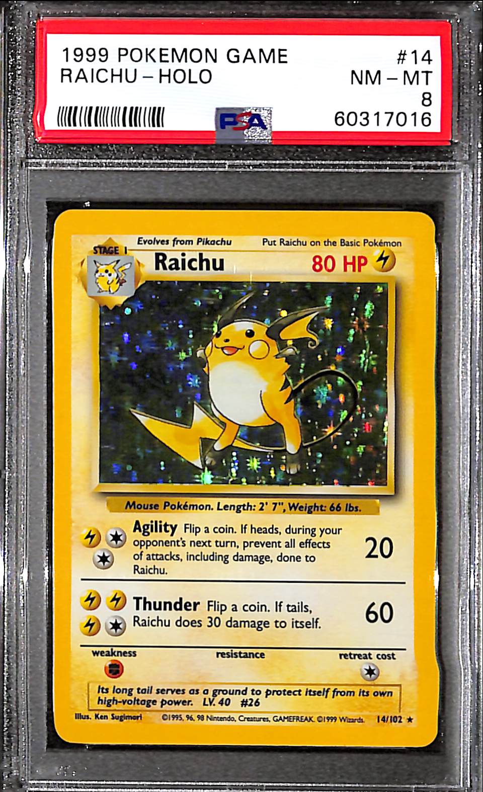 PSA8 - 1999 Pokemon - Raichu Holo 14/102 - TCGroupAU