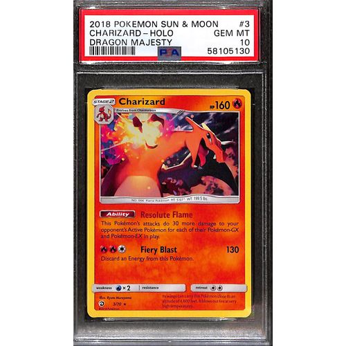 PSA10 - 2018 Pokemon - Sun & Moon Charizard Holo 3/70 Dragon's Majesty PSA10 - 2018 Pokemon - Sun & Moon Charizard Holo 3/70 Dragon's Majesty