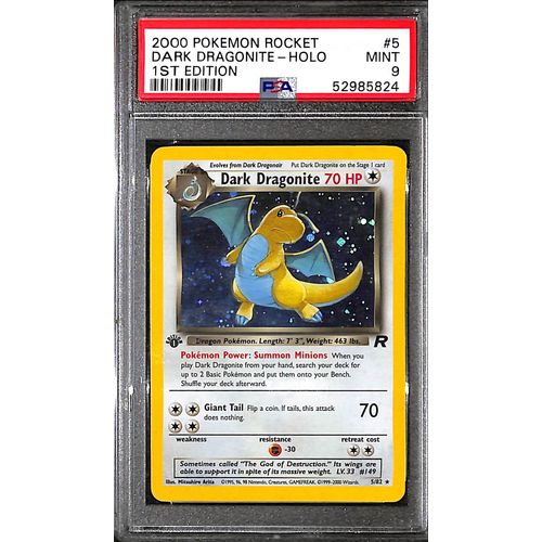 PSA9 - 2000 Pokemon - Rocket Dark Dragonite Holo 5/82 1st Edition