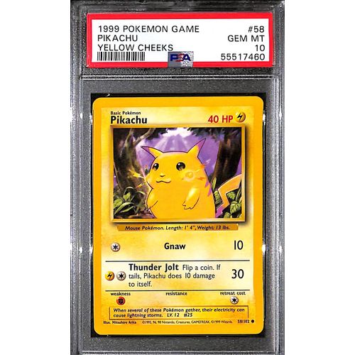PSA10 - 1999 Pokemon - Pikachu 58/102 Yellow Cheeks