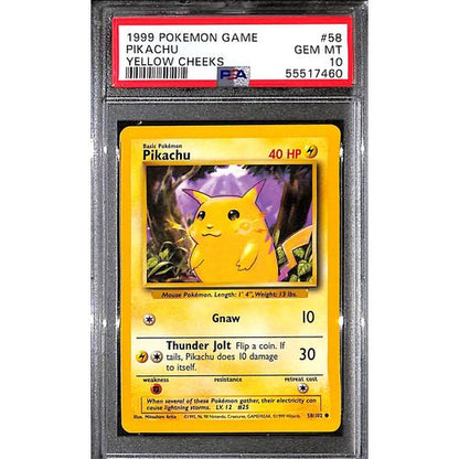 PSA10 - 1999 Pokemon - Pikachu 58/102 Yellow Cheeks PSA10 - 1999 Pokemon - Pikachu 58/102 Yellow Cheeks