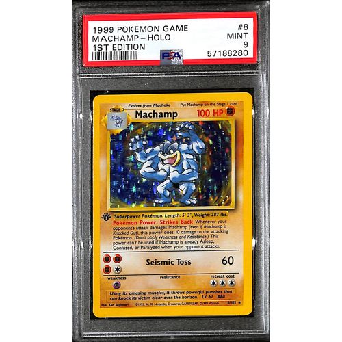 PSA9 - 1999 Pokemon - Machamp Holo 8/102 1st Edition
