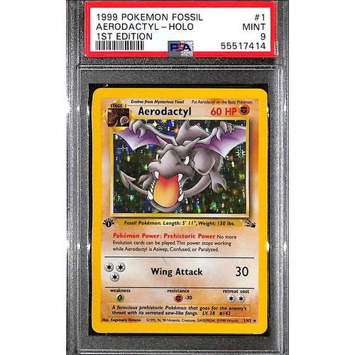 PSA9 - 1999 Pokemon - Fossil Aerodactyl Holo 1/62 1st Edition