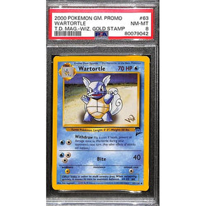 PSA8 - 2000 Pokemon - Wartortle 63/130 - T.D MAG. WIZ Gold Stamp Promo Graded Card