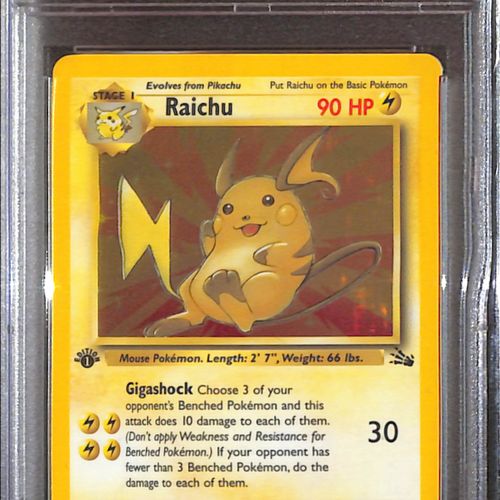 PSA10- 1999 Pokemon - Raichu Holo 14/62 - 1st Edition Fossil Graded Card