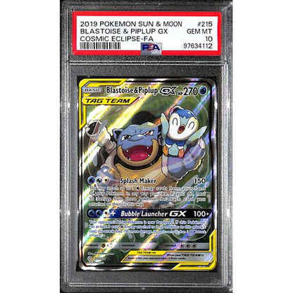 PSA10 - 2019 Pokemon - Blastoise & Piplup Gx 215/236 - Cosmic Eclipse - TCGroupAU
