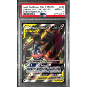 PSA10 - 2019 Pokemon - Greninja & Zoroark Gx 201/214 - Unbroken Bonds - TCGroupAU