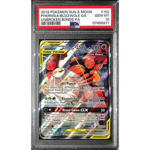 PSA10 - 2019 Pokemon - Phermsa/Buzzwole Gx 192/214 - Unbroken Bonds - TCGroupAU