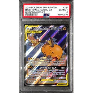 PSA10 - 2019 Pokemon - Raichu/Aln.Raichu Gx 221/236 - Unified Minds - TCGroupAU