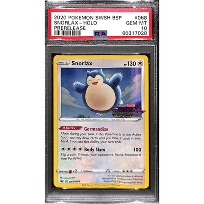 PSA10 - 2020 Pokemon - Snorlax Holo SWSH068 Pre-Release - TCGroupAU