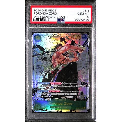 PSA10 - 2024 One Piece - Roronoa Zoro OP06-118 - OP06 Manga Alt Art - TCGroupAU