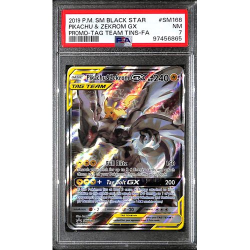 PSA7 - 2019 Pokemon - Black Star Pikachu & Zekrom Gx SM168 - Promo Tag Team Tins - TCGroupAU