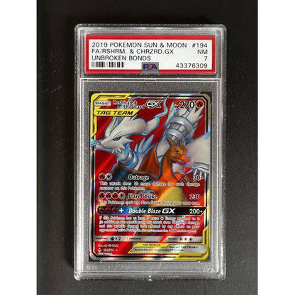 PSA7 - 2019 Pokemon Sun & Moon - FA Reshiram & Charizard GX - 020/214 - Unbroken Bonds - TCGroupAU