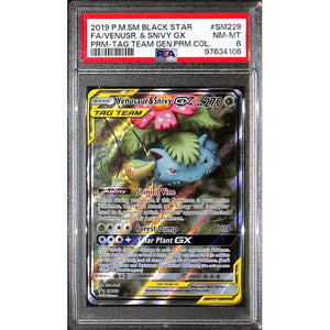 PSA8 - 2019 Pokemon - Black Star FA/Venusr & Snivy Gx SM229 - Tag Team Gen.Prm.Col - TCGroupAU