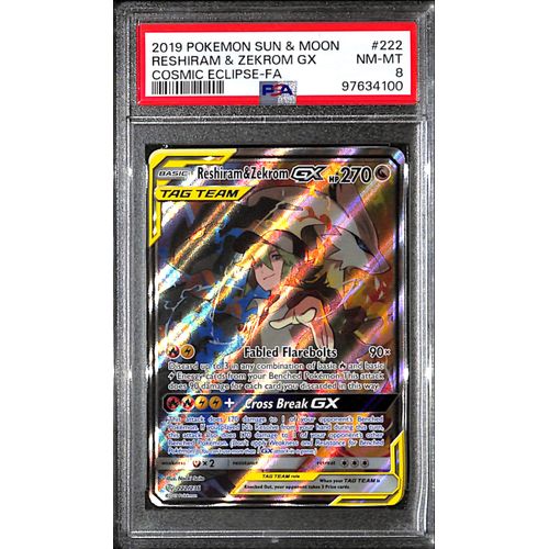 PSA8 - 2019 Pokemon - Reshiram & Zekrom Gx 222/236 - Cosmic Eclipse - TCGroupAU