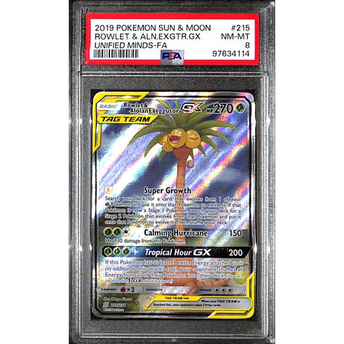 PSA8 - 2019 Pokemon - Rowlet & Aln.Exgtr.Gx 215/236 - Unified Minds - TCGroupAU