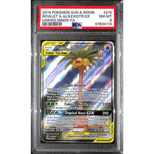 PSA8 - 2019 Pokemon - Rowlet & Aln.Exgtr.Gx 215/236 - Unified Minds - TCGroupAU