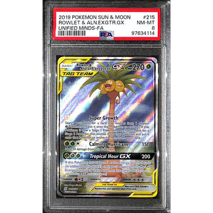 PSA8 - 2019 Pokemon - Rowlet & Aln.Exgtr.Gx 215/236 - Unified Minds - TCGroupAU