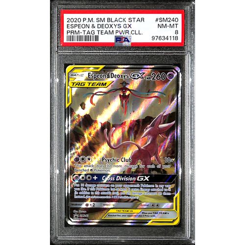 PSA8 - 2020 Pokemon - Black Star Espeon & Deoxys Gx SM240 - Tag Team Pwr.Cll - TCGroupAU