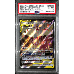 PSA8 - 2020 Pokemon - Black Star Espeon & Deoxys Gx SM240 - Tag Team Pwr.Cll - TCGroupAU