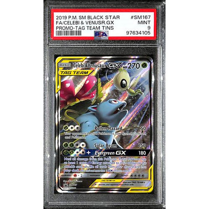 PSA9 - 2019 Pokemon - Black Star FA/Celebi & Venusr Gx SM167 - Promo Tag Team Tins - TCGroupAU