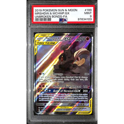 PSA9 - 2019 Pokemon - Mrshdw & Mchmp Gx 199/214 - Unbroken Bonds - TCGroupAU