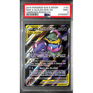 PSA9 - 2019 Pokemon - Muk & Alolan Muk Gx 197/214 - Unbroken Bonds - TCGroupAU