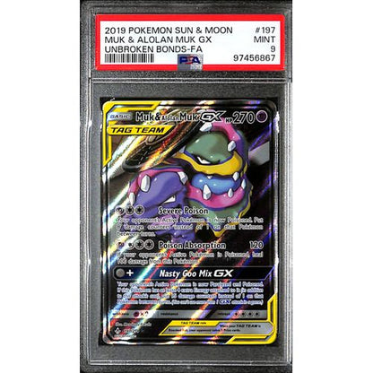 PSA9 - 2019 Pokemon - Muk & Alolan Muk Gx 197/214 - Unbroken Bonds - TCGroupAU