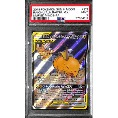 PSA9 - 2019 Pokemon - Raichu/Aln.Raichu Gx 221/236 - Unified Minds - TCGroupAU