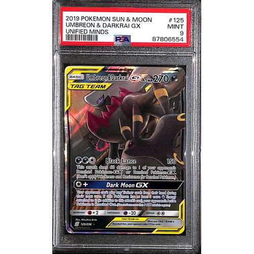 PSA9 - 2019 Pokemon - Umbreon & Darkrai GX 125/236 - Unified Minds - TCGroupAU