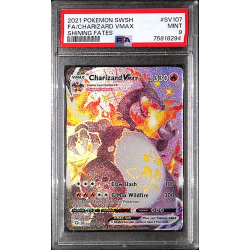 PSA9 - 2021 Pokemon - FA/Charizard Vmax SV107/SV122 - Shining Fates - TCGroupAU